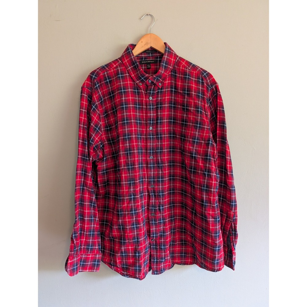 Banana Republic Mens XXL Slim Fit Red Plaid Double Faced Button Down Shirt